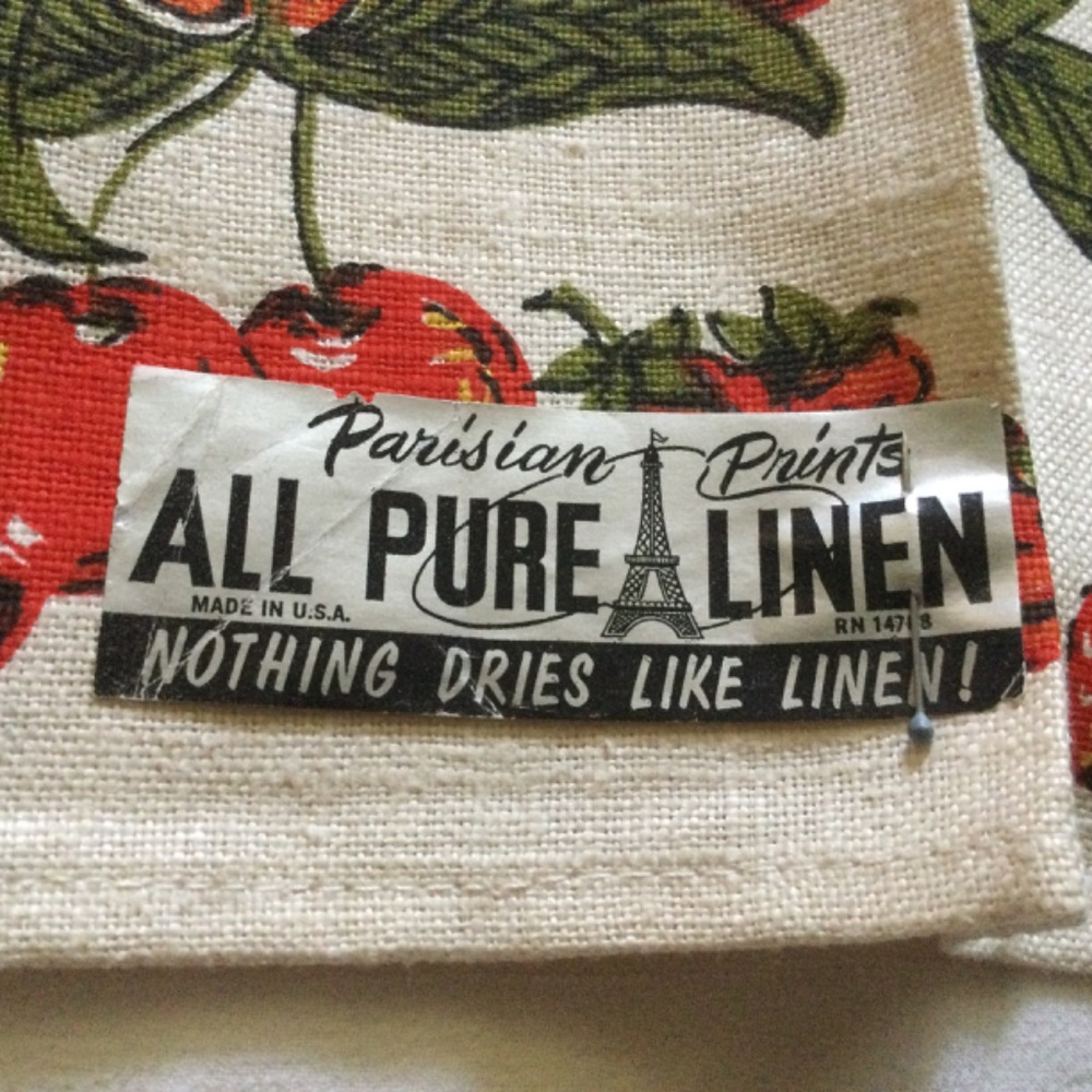 Vintage Parisian Prints Pure Linen Towel Made in USA Fruits Unused - Picture 2 of 7